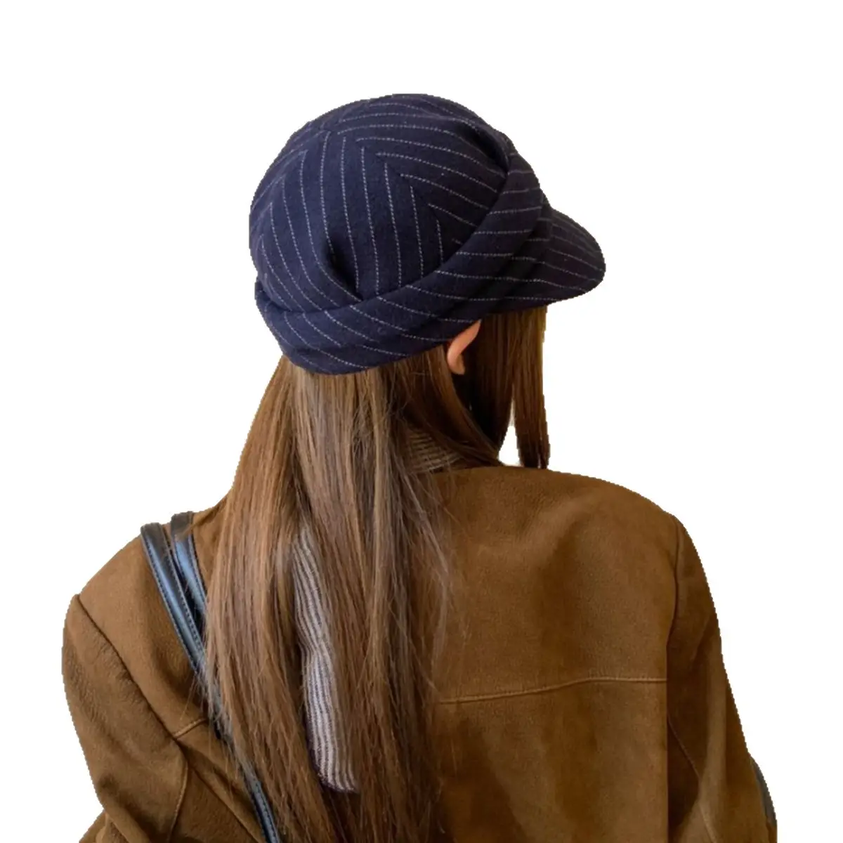 Women Striped Duckbill Cap Autumn Winter Warm Beret - Image 10