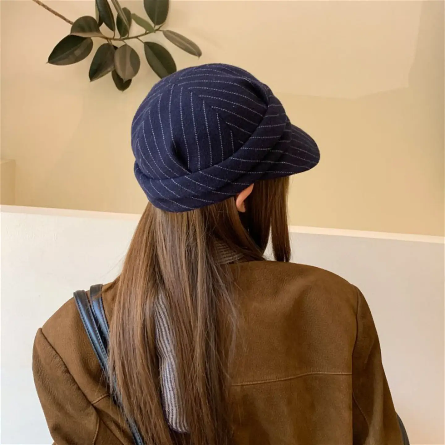 Women Striped Duckbill Cap Autumn Winter Warm Beret — feature 11