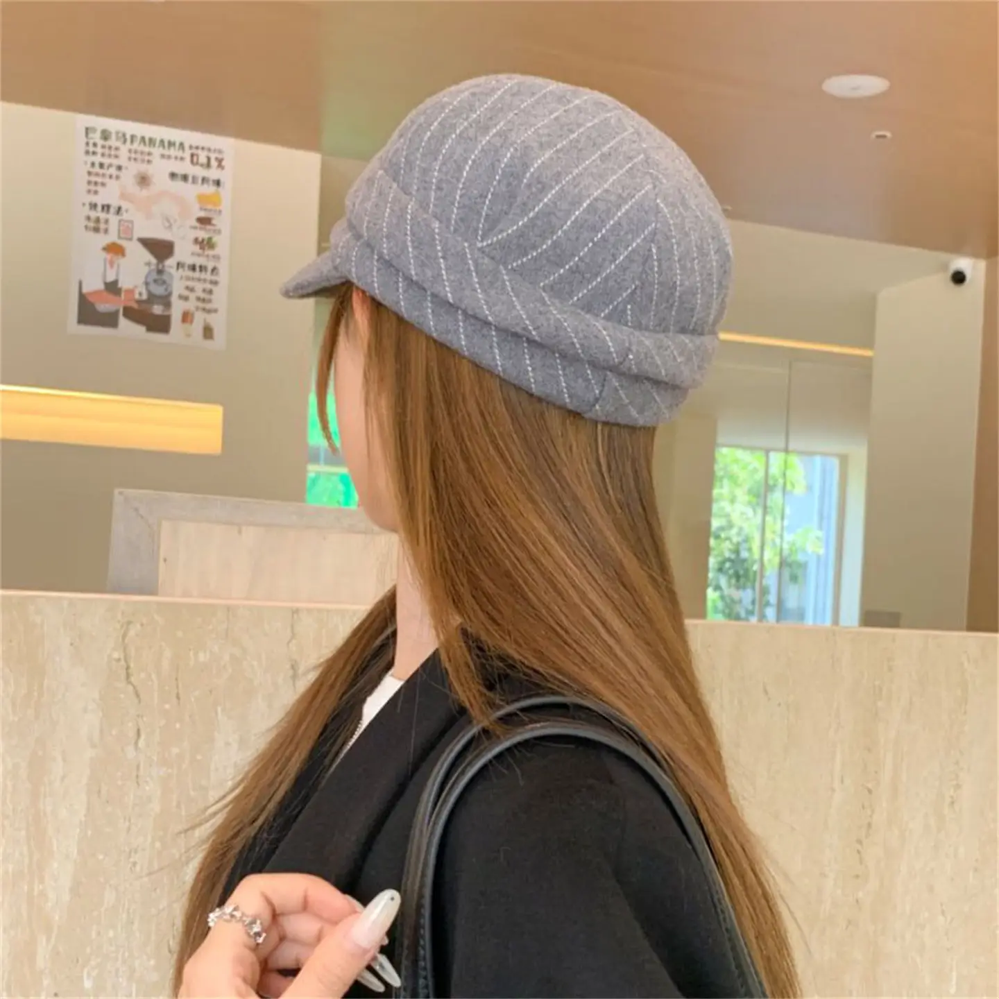 Women Striped Duckbill Cap Autumn Winter Warm Beret — feature 7