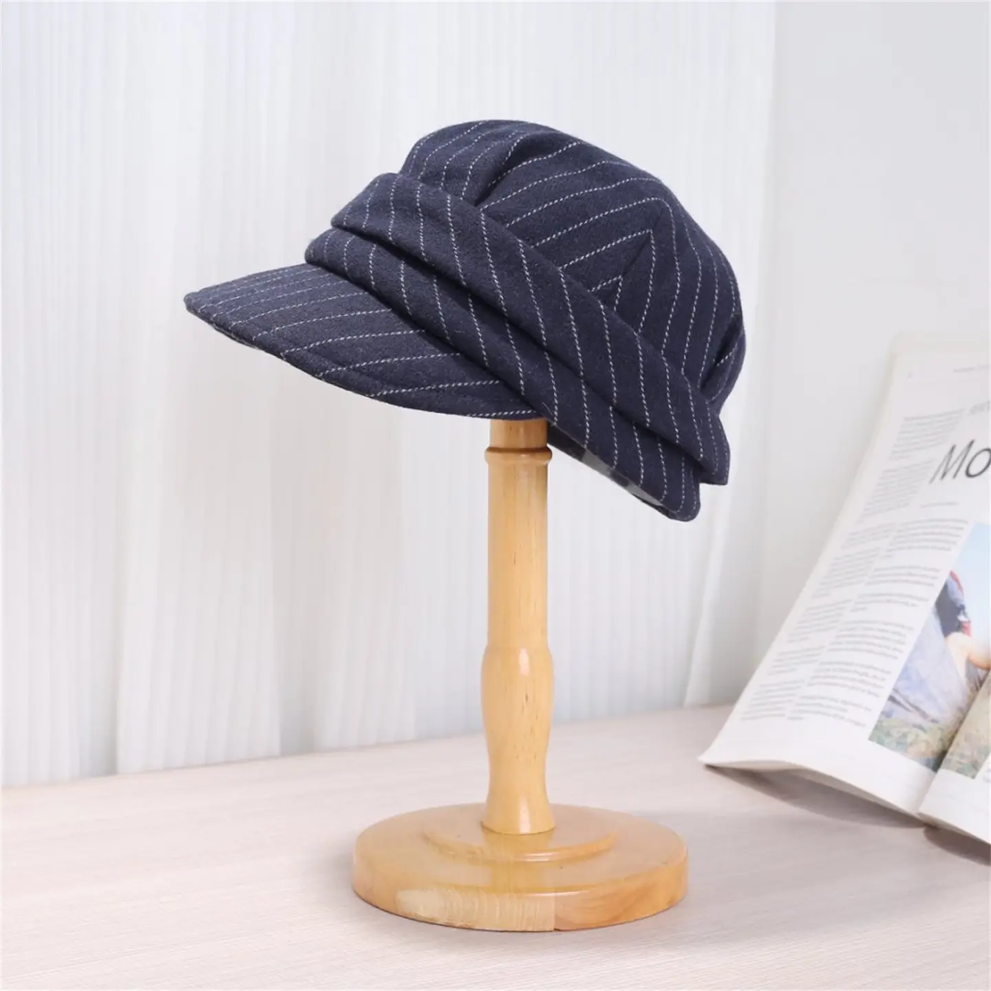 Women Striped Duckbill Cap Autumn Winter Warm Beret - Image 5