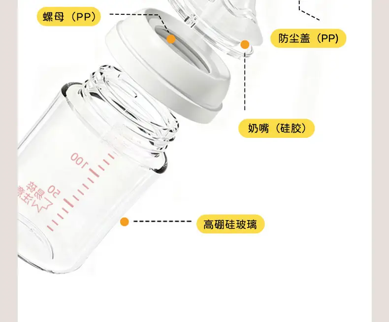 Newborn Baby Glass Bottle with Nipple, Wide-Caliber, Anti-Flatulence, Anti-Choking, Special Bottle for Newborns, 160ml — feature 7