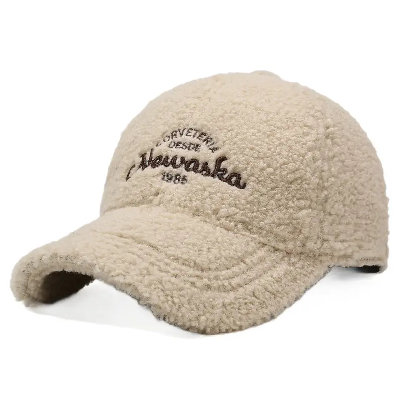 Women's Faux Wool Winter Cap Beige 1980s Style — feature 5