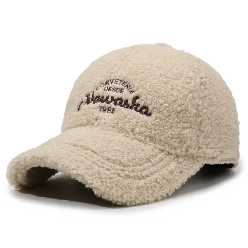 Women's Faux Wool Winter Cap Beige 1980s Style — feature 9