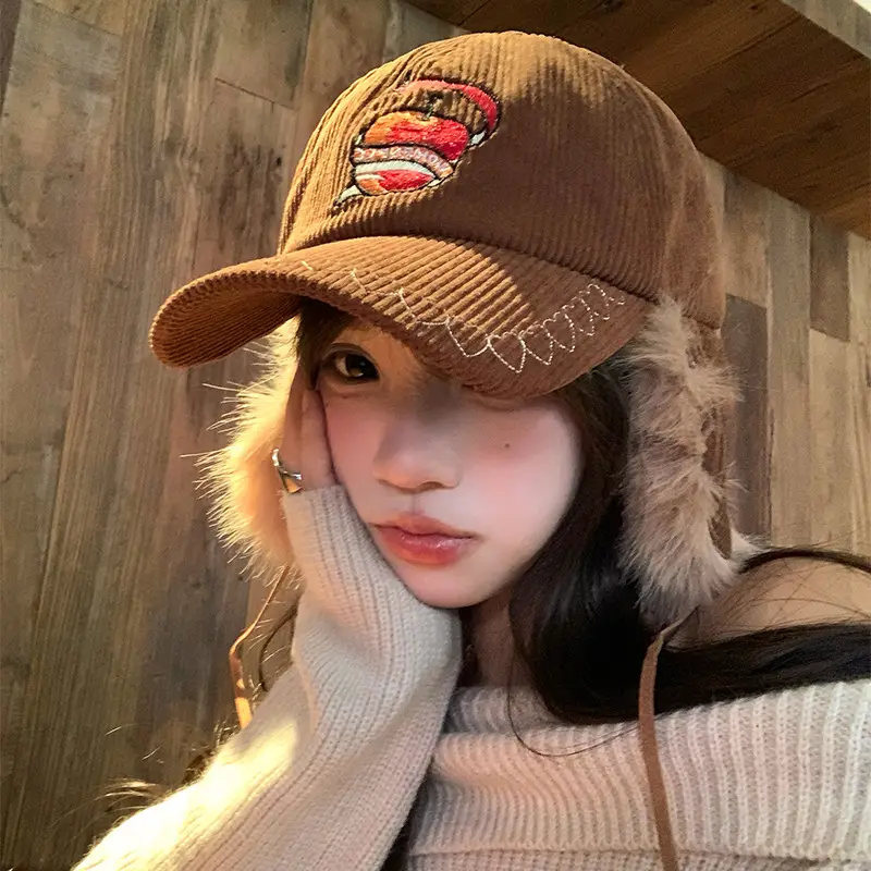 Winter Warm Ear Cap for Women Brown with Faux Fur - Image 5