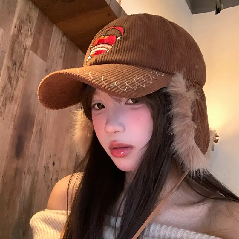 Winter Warm Ear Cap for Women Brown with Faux Fur - Image 6