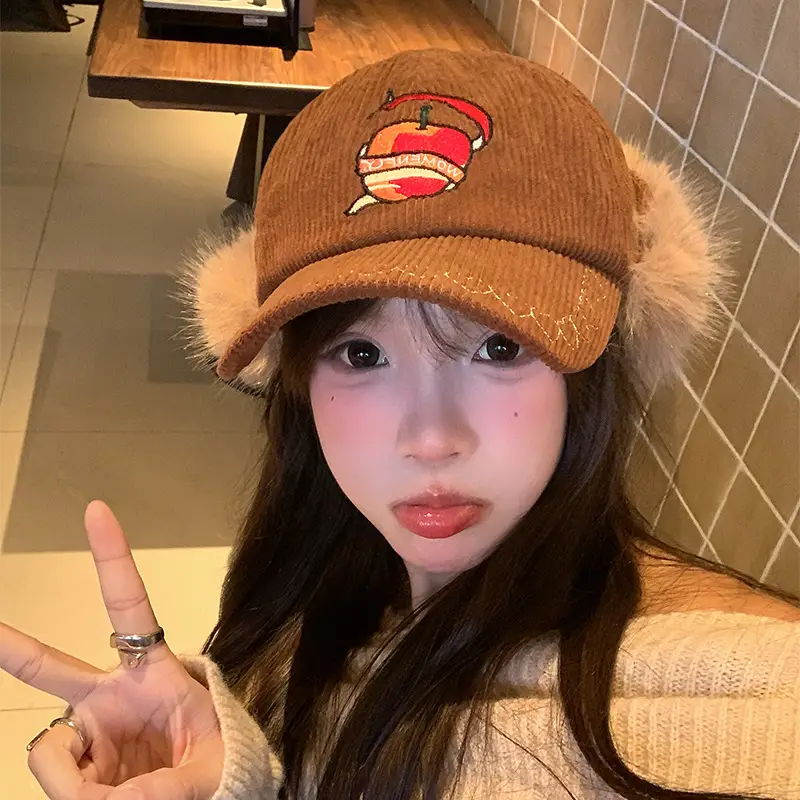 Winter Warm Ear Cap for Women Brown with Faux Fur - Image 7