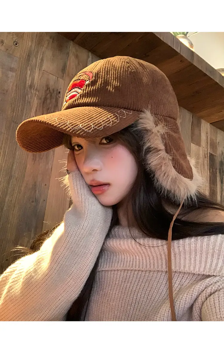 Winter Warm Ear Cap for Women Brown with Faux Fur — feature 10
