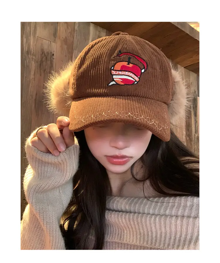 Winter Warm Ear Cap for Women Brown with Faux Fur — feature 6