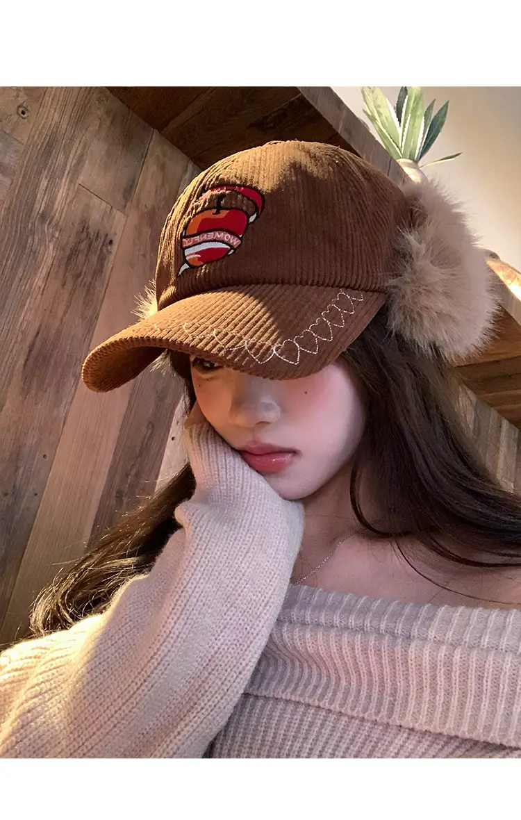 Winter Warm Ear Cap for Women Brown with Faux Fur — feature 7