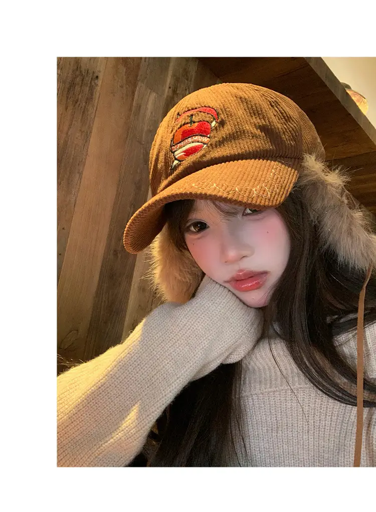 Winter Warm Ear Cap for Women Brown with Faux Fur — feature 8
