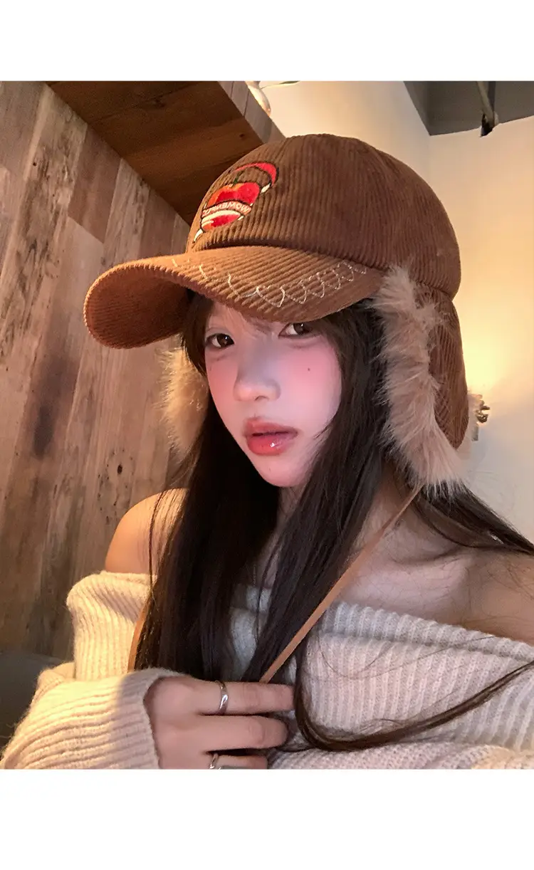 Winter Warm Ear Cap for Women Brown with Faux Fur — feature 9