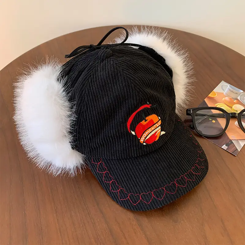 Winter Warm Ear Cap for Women Brown with Faux Fur - Image 3