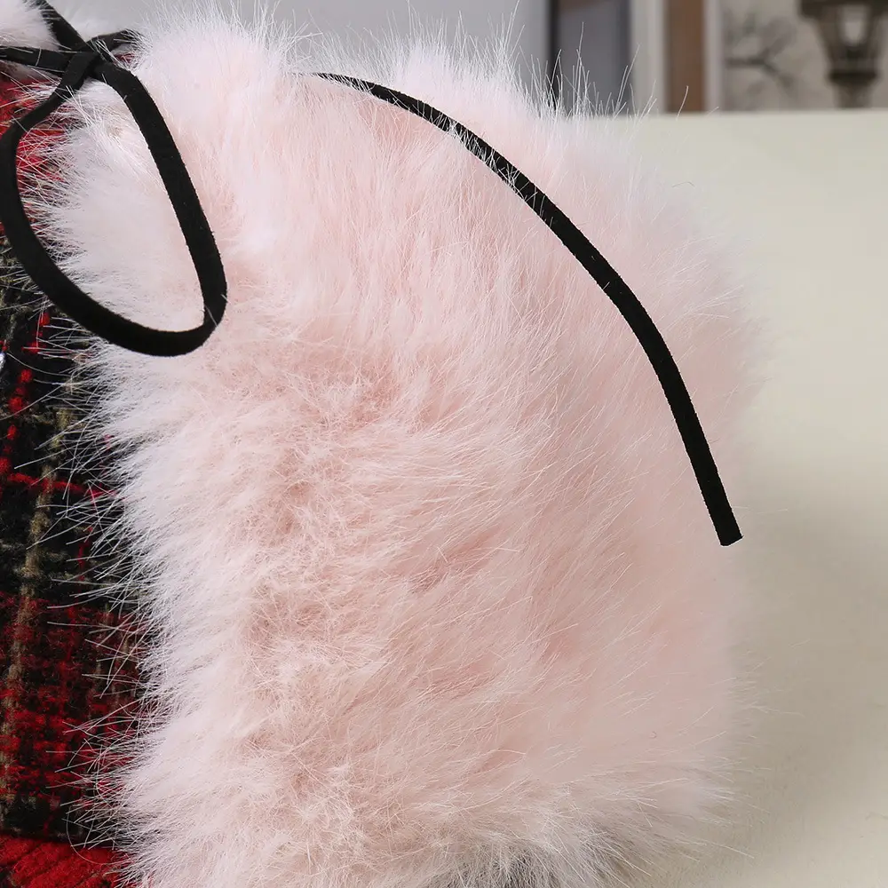 Pink Faux Fur Thermal Ear Hat for Outdoor Cycling