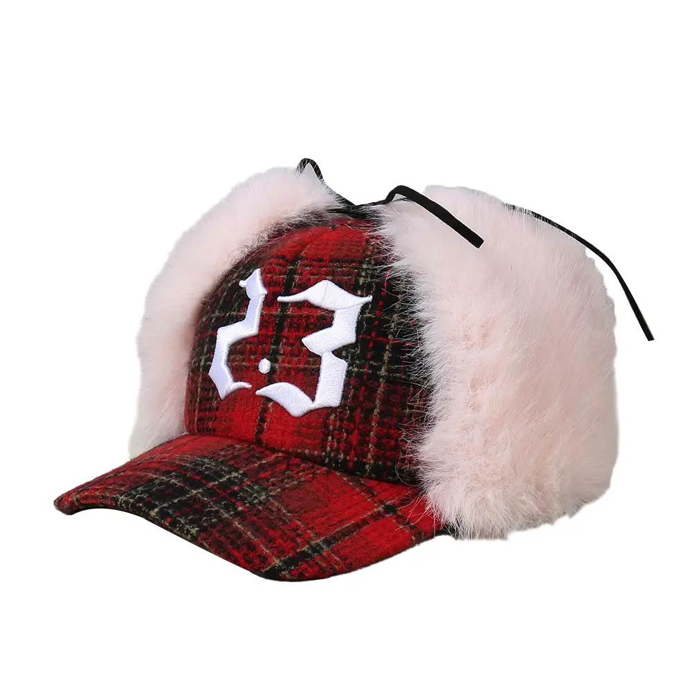Pink Faux Fur Thermal Ear Hat for Outdoor Cycling