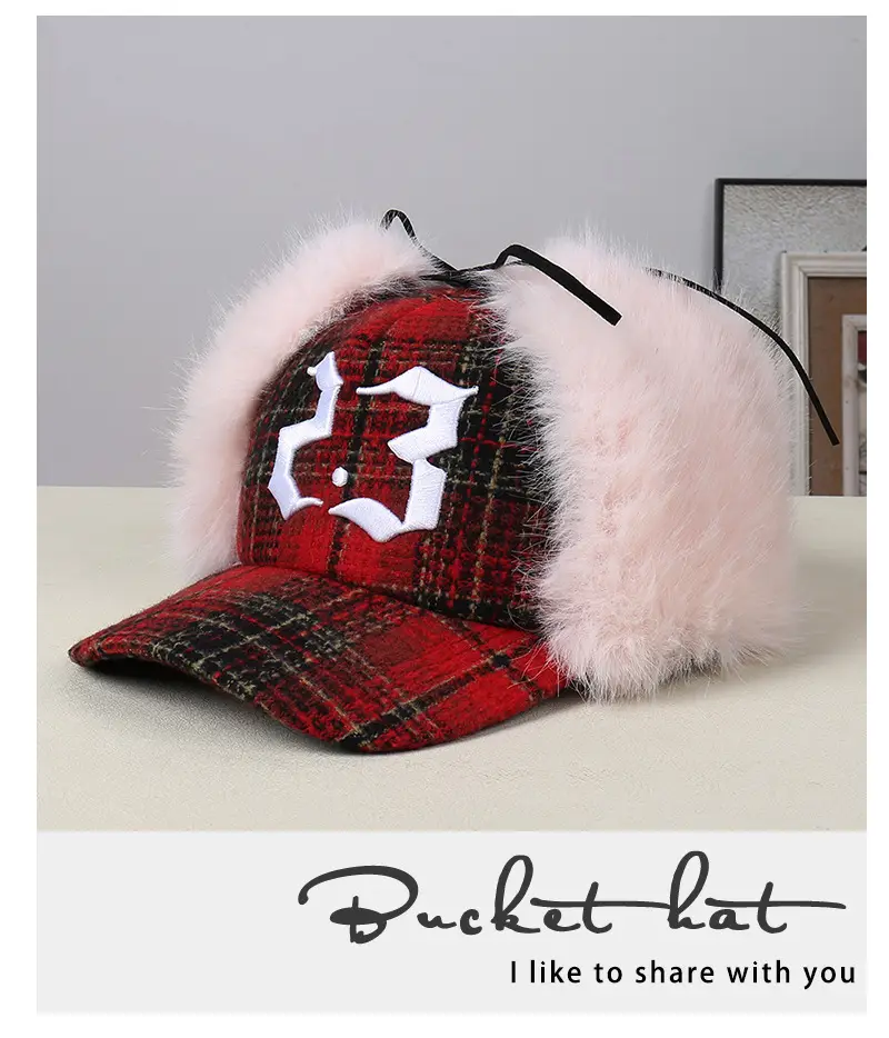Pink Faux Fur Thermal Ear Hat for Outdoor Cycling — feature 18