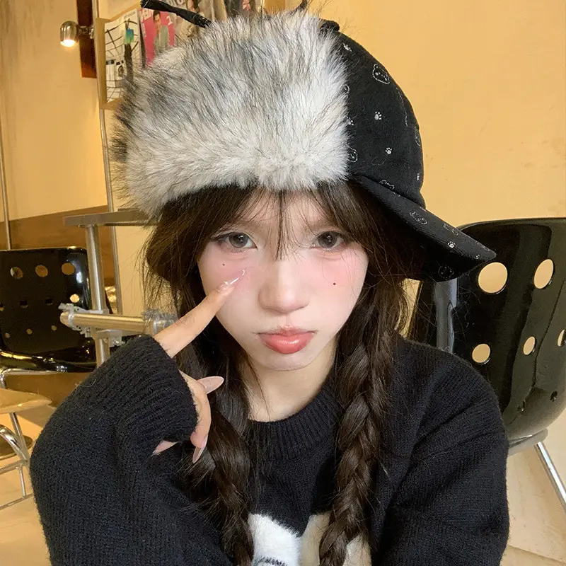 Women Bear Polka Dot Duck Cap Warm Face Protector - Image 6