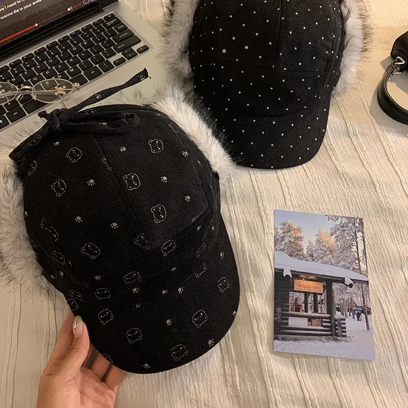 Women Bear Polka Dot Duck Cap Warm Face Protector - Image 7