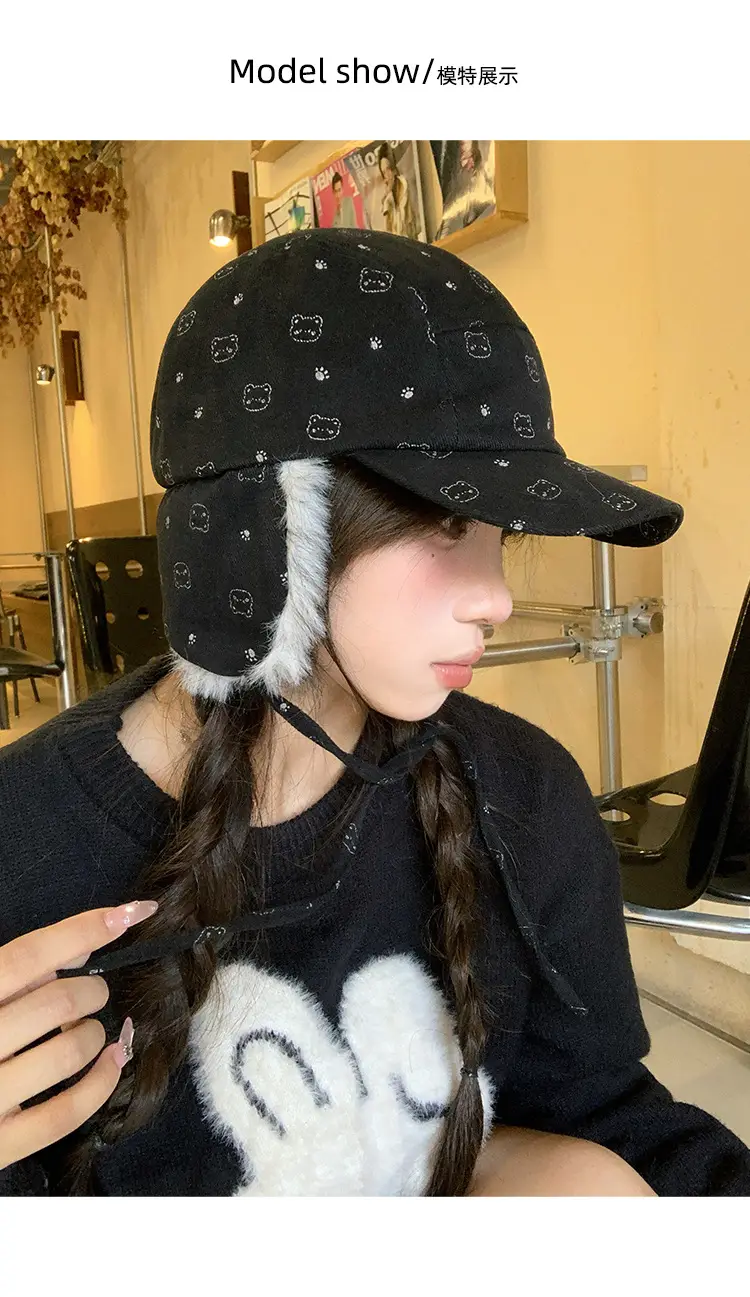 Women Bear Polka Dot Duck Cap Warm Face Protector — feature 12