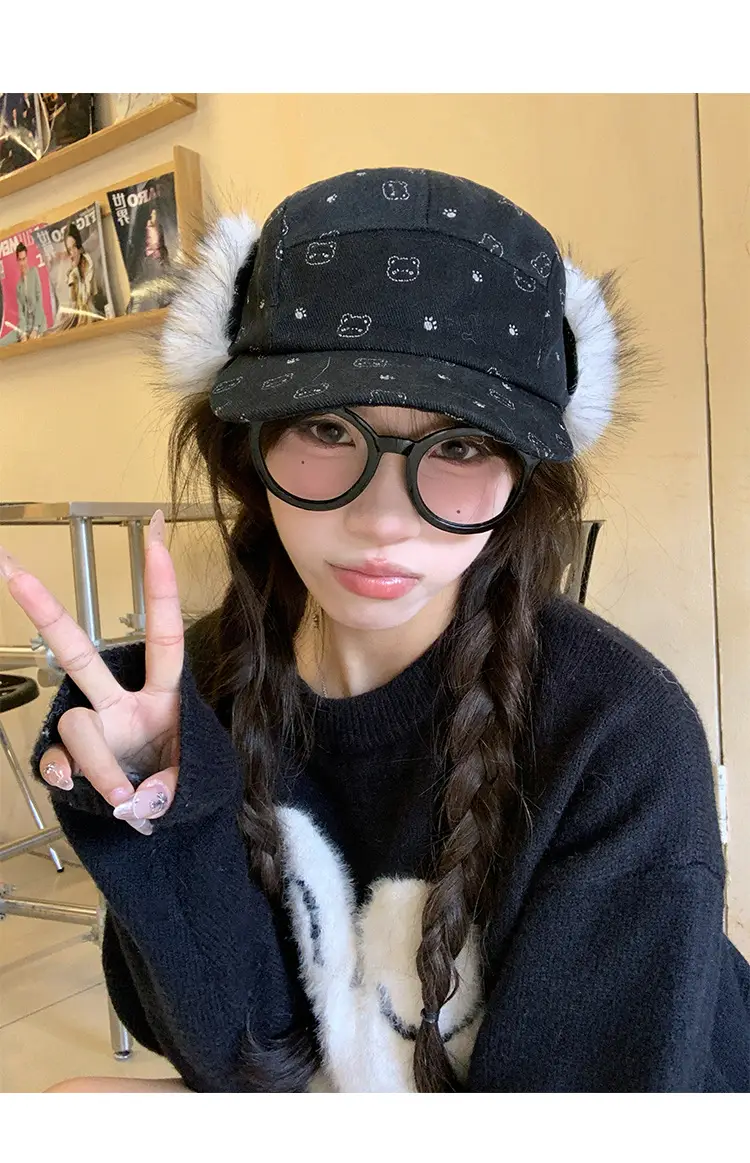 Women Bear Polka Dot Duck Cap Warm Face Protector — feature 15