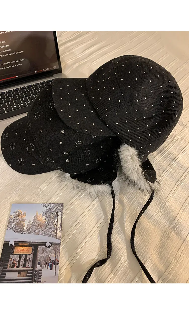 Women Bear Polka Dot Duck Cap Warm Face Protector — feature 18