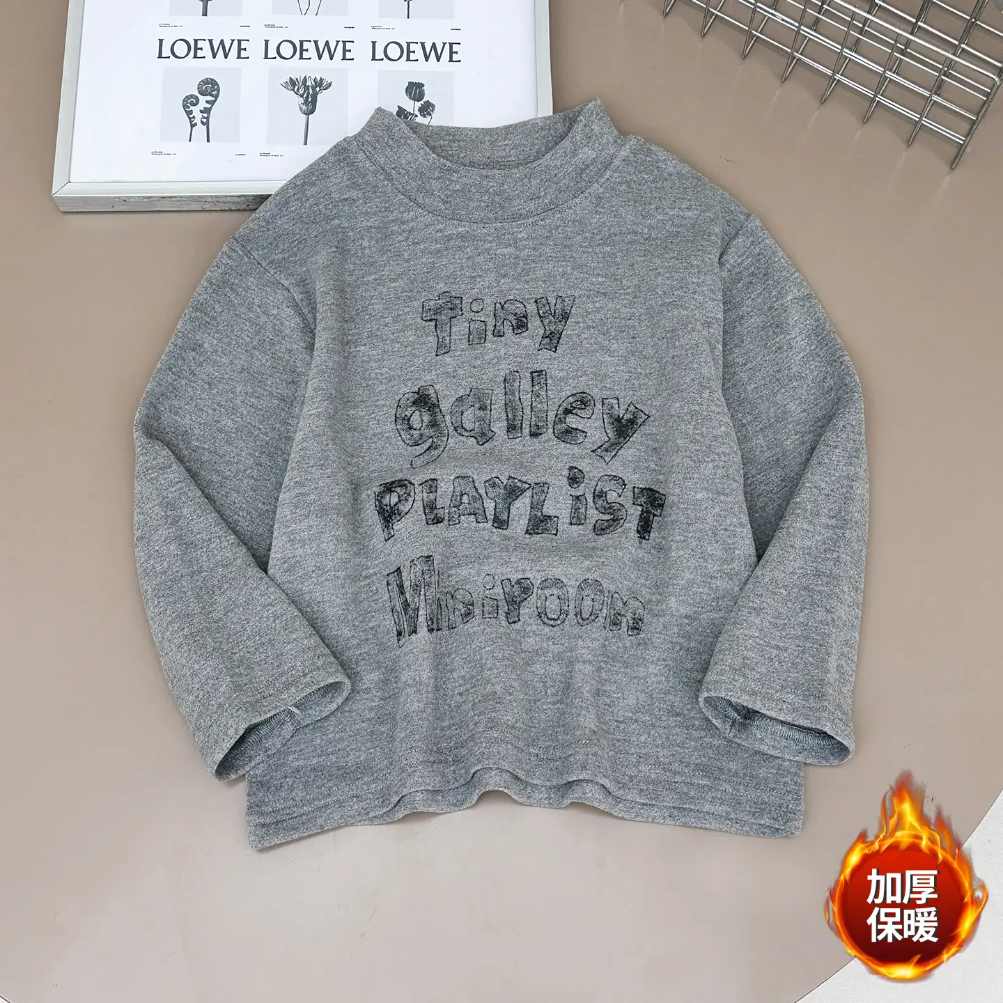 Kids Grey Printed Sweatshirt 2025 Winter Warm - Image 3