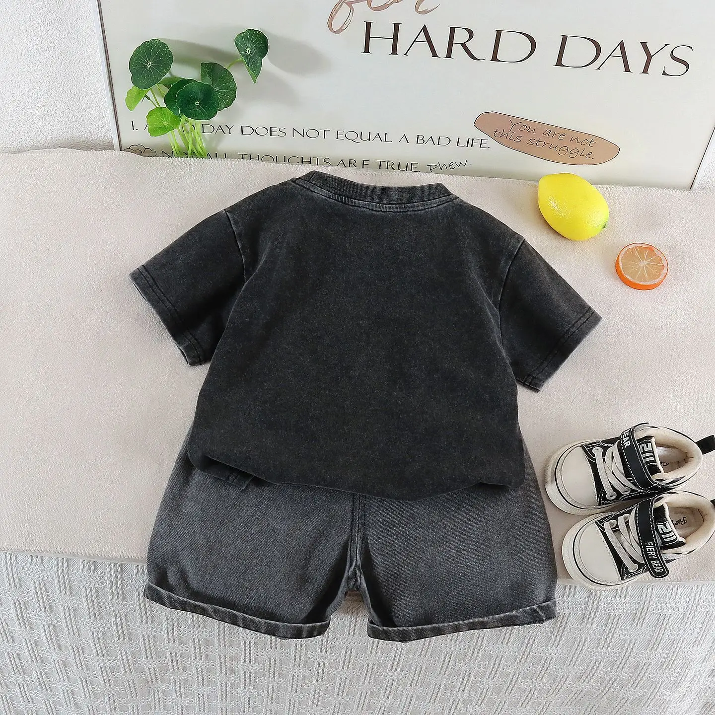 Kids Embroidered T-Shirt Shorts Set Dark Blue Casual Korean Style — feature 13
