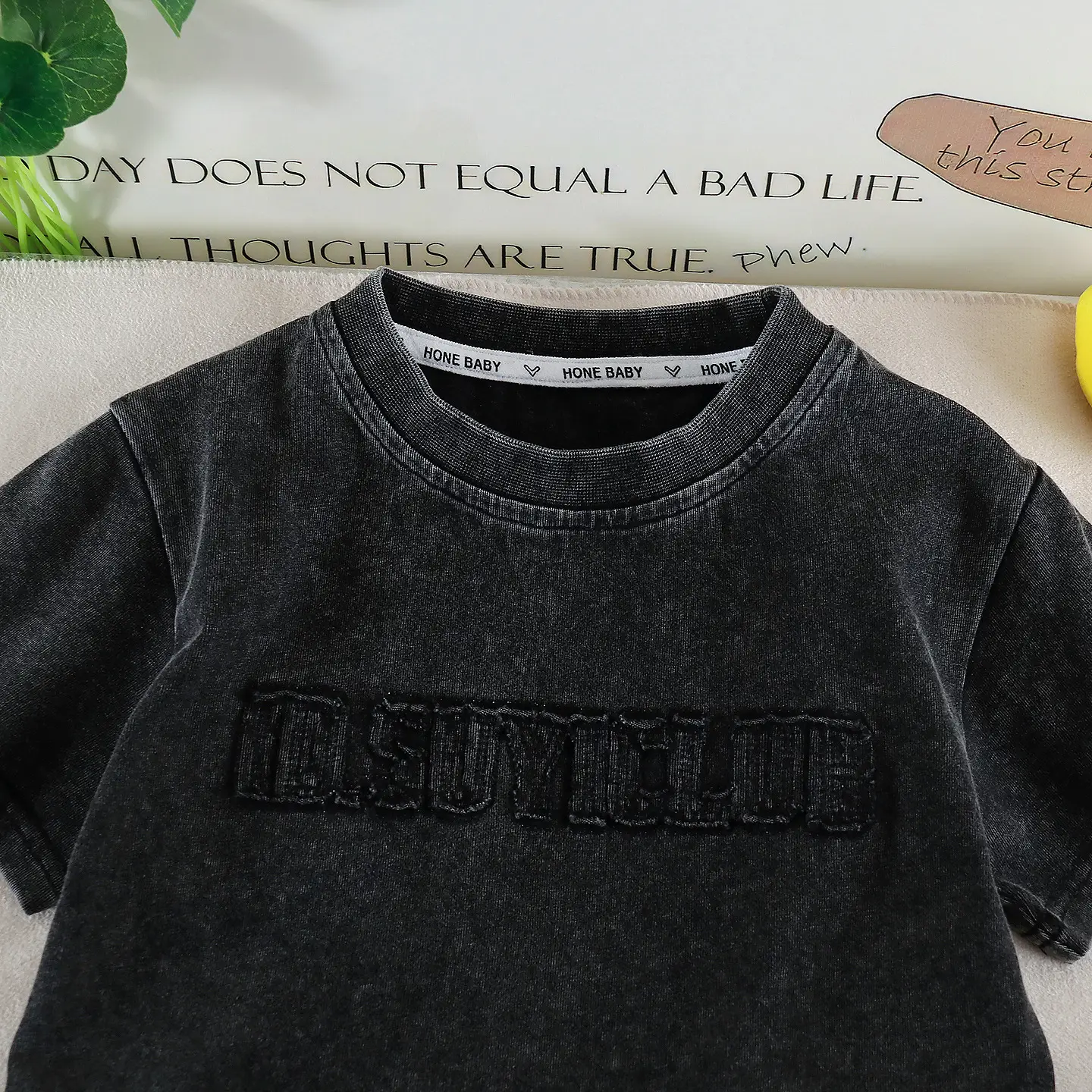 Kids Embroidered T-Shirt Shorts Set Dark Blue Casual Korean Style — feature 5
