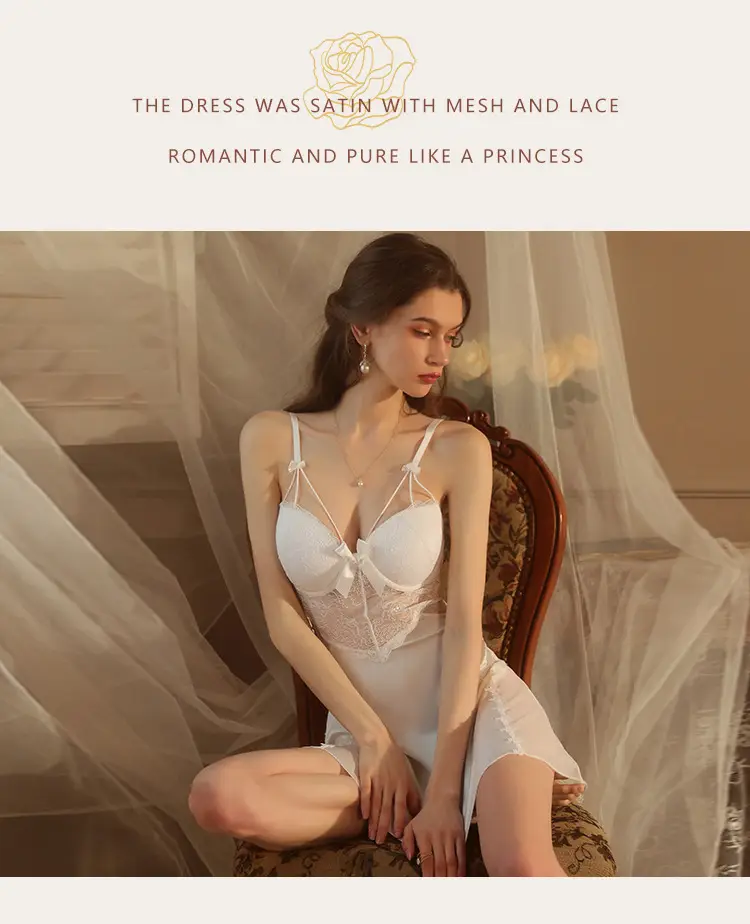 Pajamas for Women, Sexy and High-End Style, Summer Ice Silk Lace Backless Camisole with Chest Pads, Long-Sleeve Two-Piece Set, Thin Style — feature 13