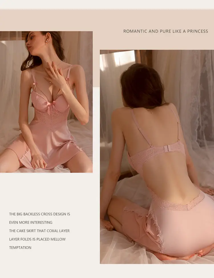 Pajamas for Women, Sexy and High-End Style, Summer Ice Silk Lace Backless Camisole with Chest Pads, Long-Sleeve Two-Piece Set, Thin Style — feature 18
