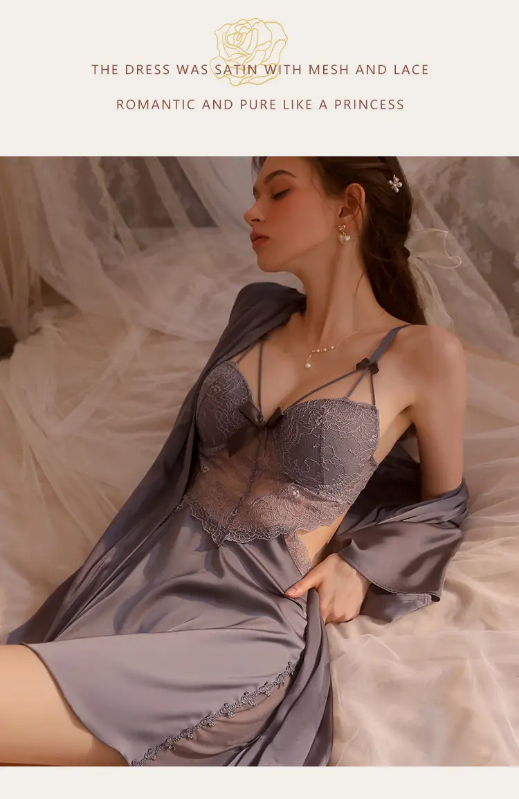 Pajamas for Women, Sexy and High-End Style, Summer Ice Silk Lace Backless Camisole with Chest Pads, Long-Sleeve Two-Piece Set, Thin Style — feature 19