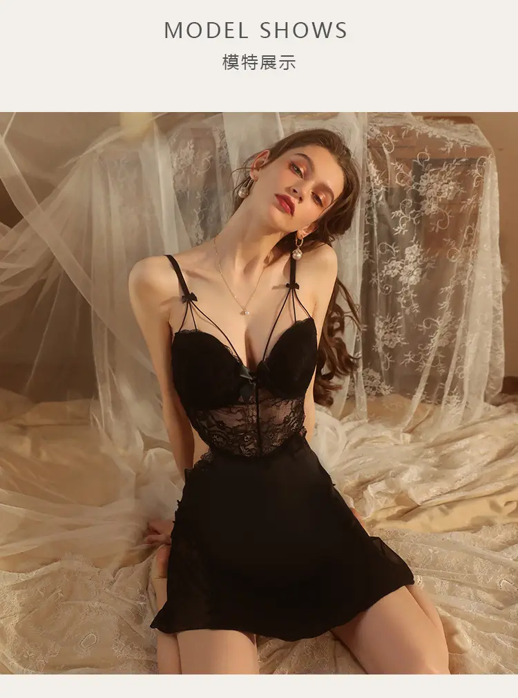 Pajamas for Women, Sexy and High-End Style, Summer Ice Silk Lace Backless Camisole with Chest Pads, Long-Sleeve Two-Piece Set, Thin Style — feature 6
