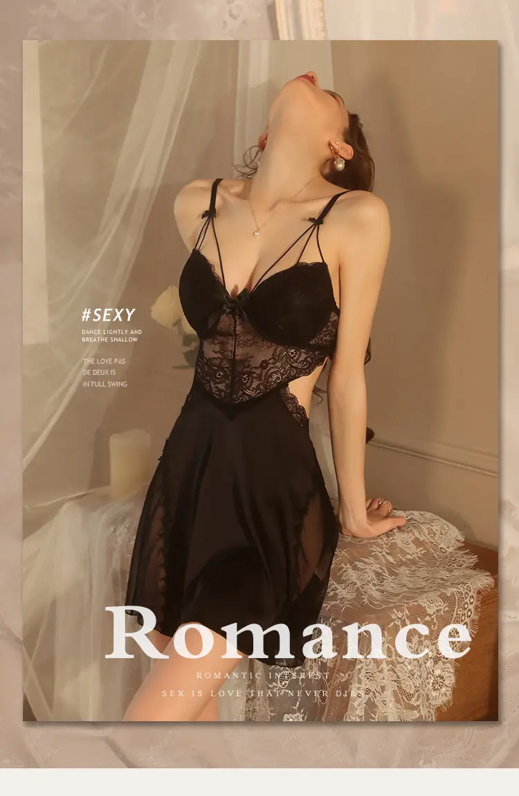 Pajamas for Women, Sexy and High-End Style, Summer Ice Silk Lace Backless Camisole with Chest Pads, Long-Sleeve Two-Piece Set, Thin Style — feature 8