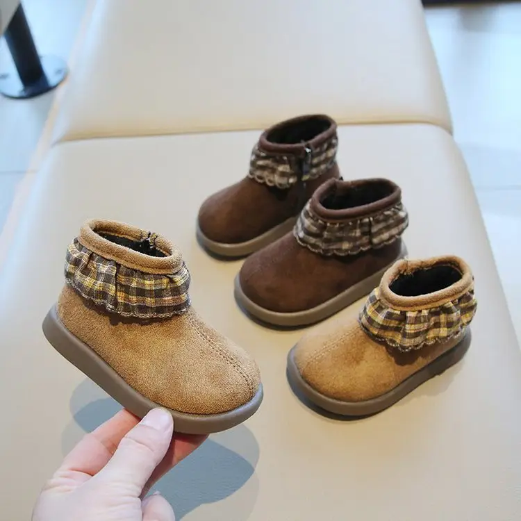 Baby Girl Fleece Lined Toddler Boots Red Striped Winter
