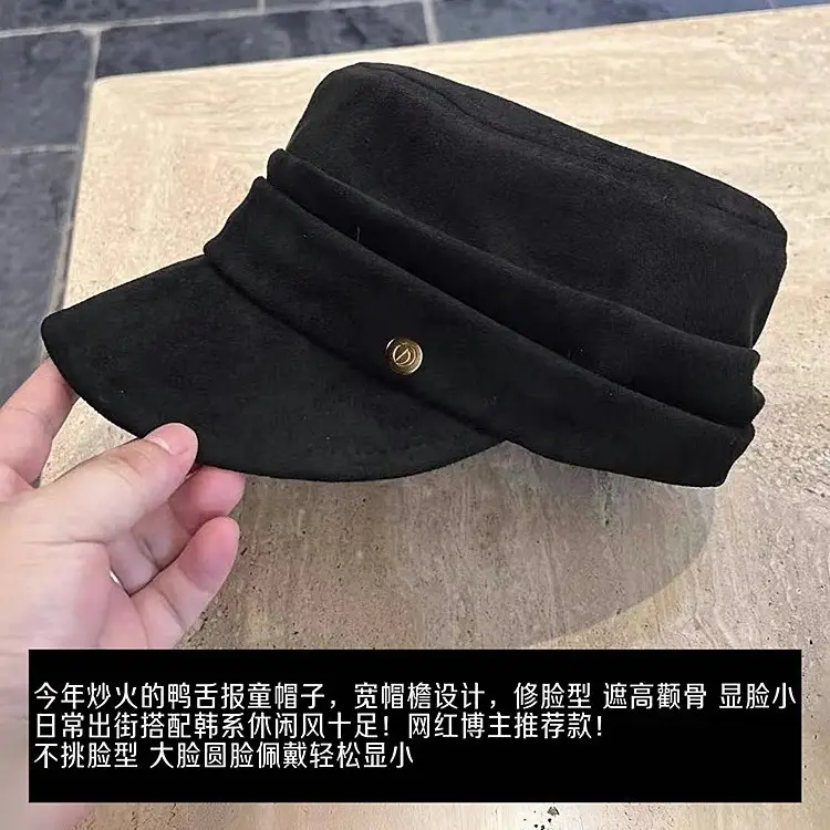 Women Black Duck-Bill Beret Hat 2025 New Autumn Winter Face Show - Image 5