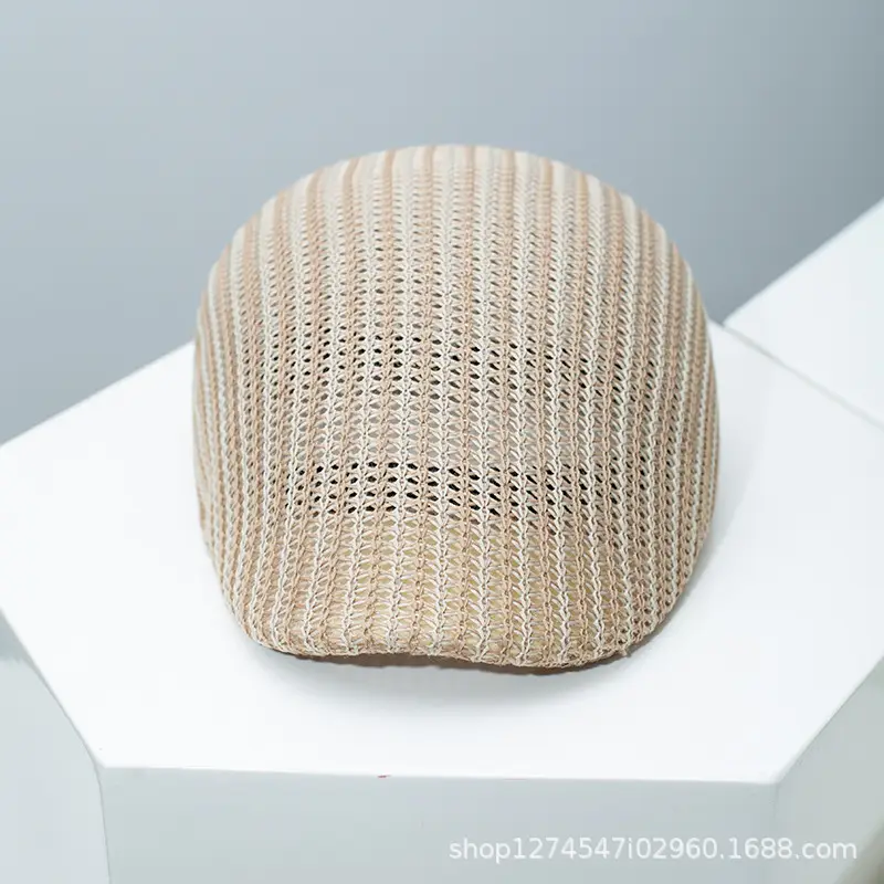 Women Knitted Peaked Cap Summer Hat Beige - Image 3