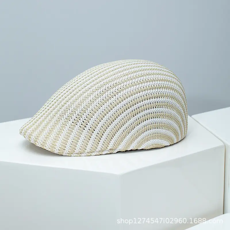 Women Knitted Peaked Cap Summer Hat Beige - Image 5