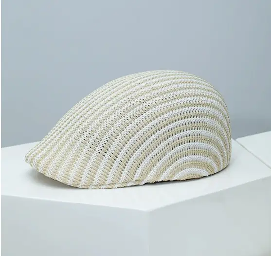 Women Knitted Peaked Cap Summer Hat Beige - Image 4