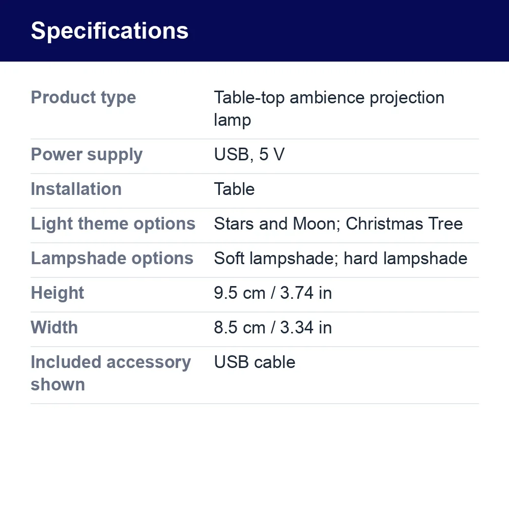 USB Starry Sky Projection Night Light – specifications