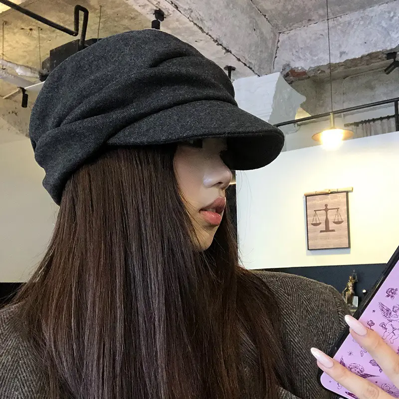 Japanese-Style Yamamoto Black Pleated Beret for Women Autumn Winter 2025