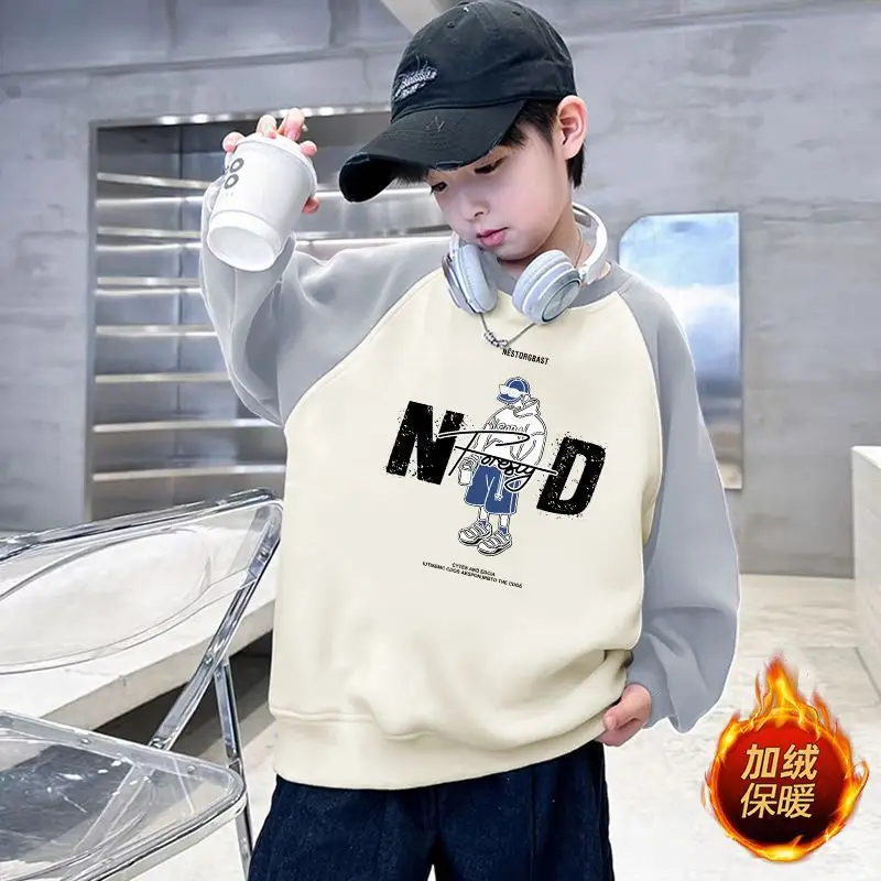 Children's Velvet T-Shirt MDD Graphic Boys Warm Sweatshirt