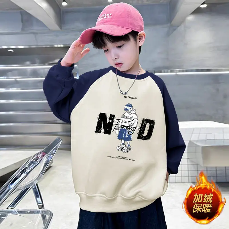 Children's Velvet T-Shirt MDD Graphic Boys Warm Sweatshirt