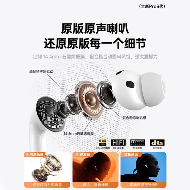 Cross-Border New Pro3 Bluetooth Headset Eighth Generation Headset 8Th Generation Suitable for Apple Earbuds Heart Rate Blood Oxygen Headset