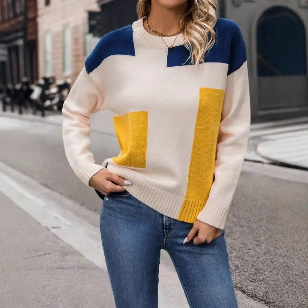 Women's New Color-Blocked Knit Sweater Pullover 2025 - Image 4
