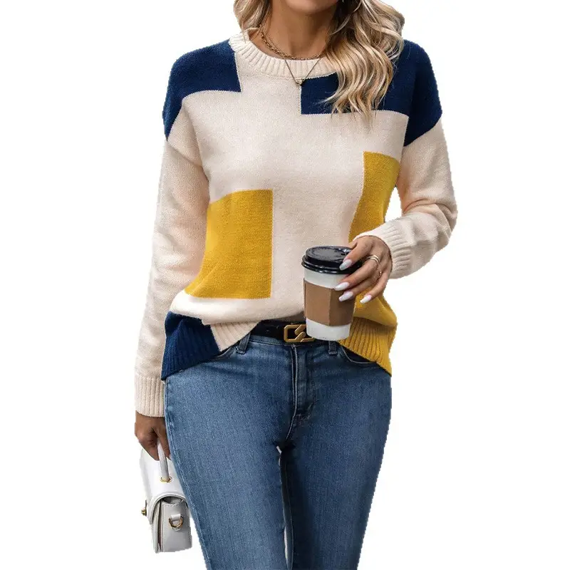 Women's New Color-Blocked Knit Sweater Pullover 2025 - Image 7