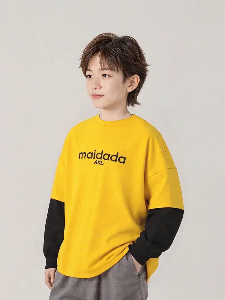 Boys Cotton Warm T-Shirt Yellow Black Long Sleeve