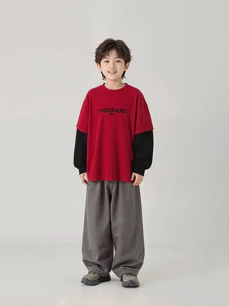 Boys Cotton Warm T-Shirt Yellow Black Long Sleeve