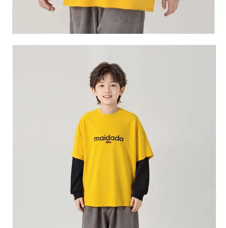 Boys Cotton Warm T-Shirt Yellow Black Long Sleeve — feature 7