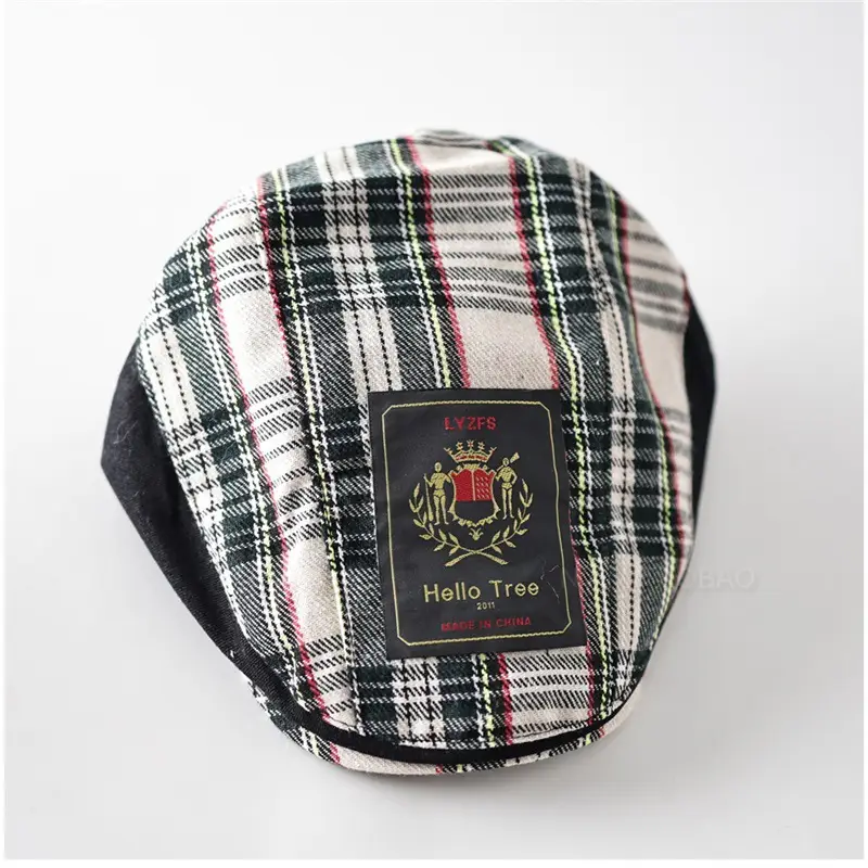 Men Plush Plaid Cap Red Yellow Brand Tag - Image 7