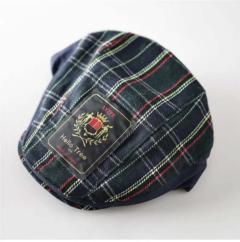 Men Plush Plaid Cap Red Yellow Brand Tag — feature 1