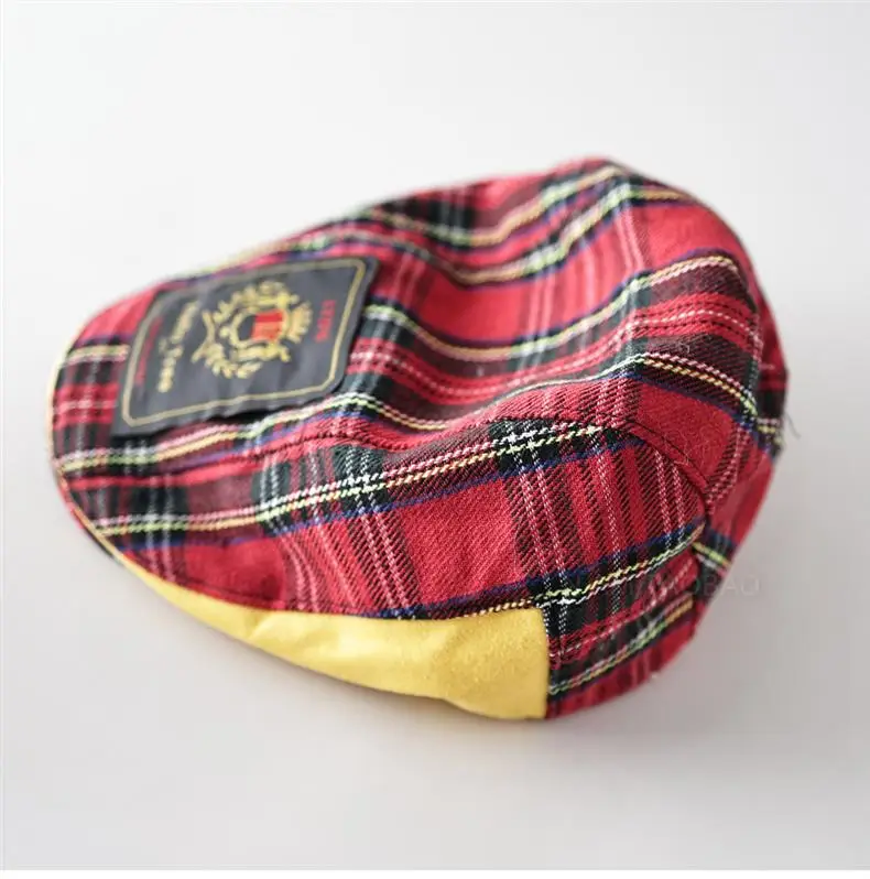 Men Plush Plaid Cap Red Yellow Brand Tag — feature 10